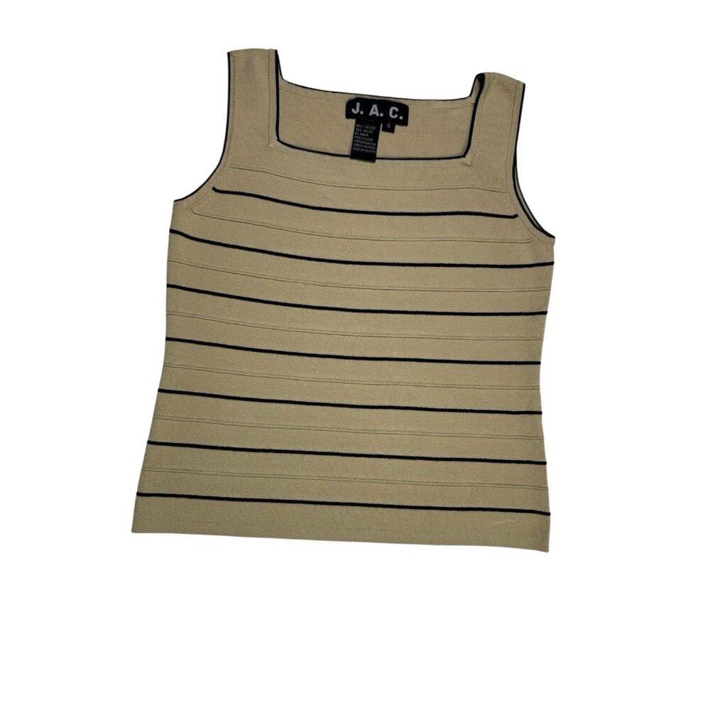 J.A.C. Womens Striped Tank Top Square Neckline Size Small Tan Viscose Blend EUC